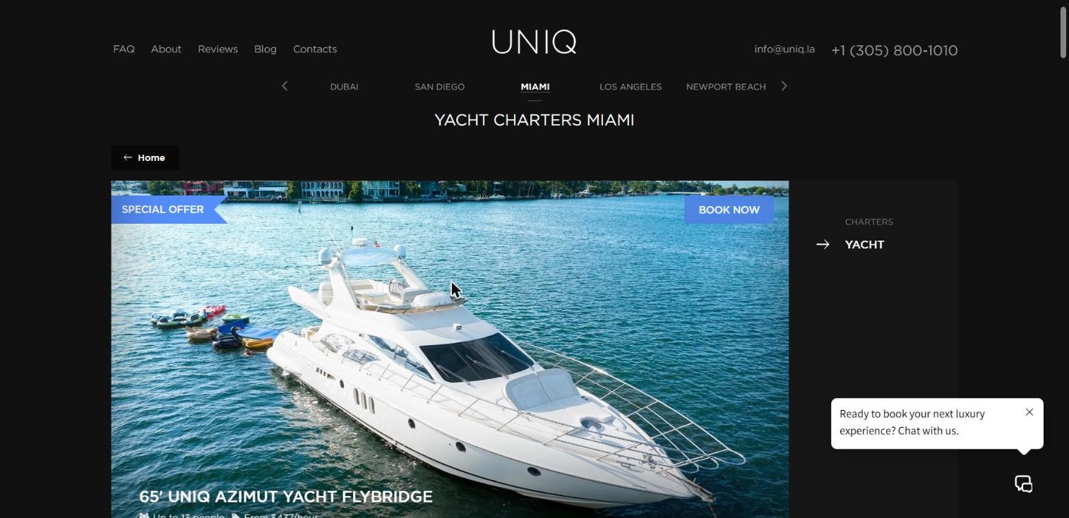 UNIQ Miami Yacht Charters fleet on uniqmiamiyachtcharter.com
